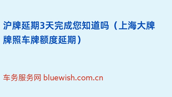 沪牌延期3天完成您知道吗（2024年上海大牌牌照车牌额度延期）