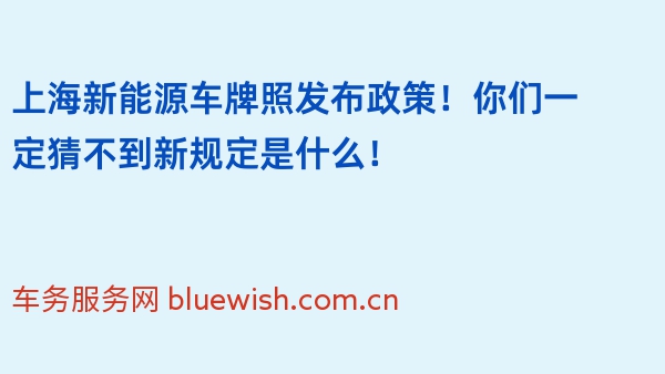 2024年上海新能源车牌照发布政策！你们一定猜不到新规定是什么！