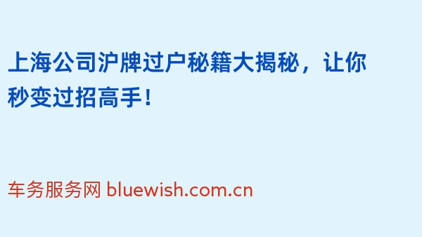 上海公司沪牌过户秘籍大揭秘，让你秒变过招高手！