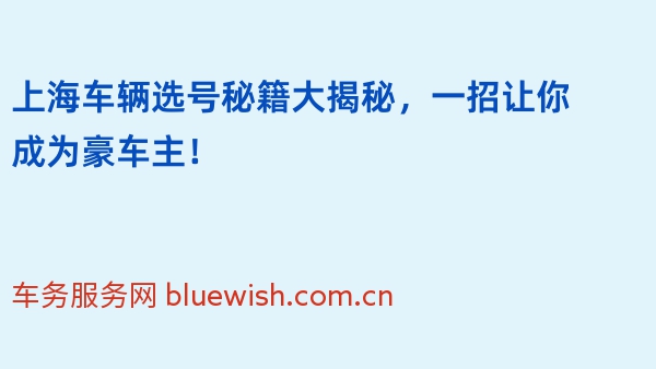 上海车辆选号秘籍大揭秘，一招让你成为豪车主！